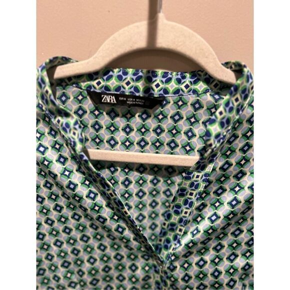 Zara Green and Blue Patterned Blouse - Picture 3 of 8